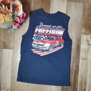 Way to Celebrate! Patriotic Navy Blue Americana Muscle Shirt Tank Top Boys Large